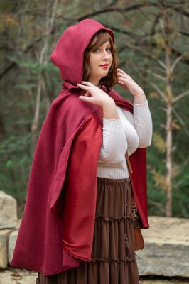 Hooded Fleece Cloak Short with Satin Lining, Wide Hood, Decorative Closure, Perfect for Ren Faires, Daily Wear, Cottagecore and Fairycore - image4